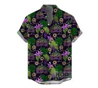 Men's Summer Casual Chinese Style Floral Pattern Printed Linen Short Sleeved Shirt Stand Collar Comfortable and Fashionable Button Up Men's Top