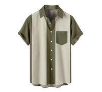 Mens Summer Casual Loose Fit Gym Short Sleeve Work Shirts Fashion Plain Color Blocking Button Down Lapel Short Sleeve Bowling Shirt Chest Pocket Longline Fashionable Elegant Classic Tees (Beige, XXXL)