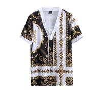 Men's Summer Casual Loose Micro Elastic Short Sleeve T-Shirt with V-Neck Wrist Watch Men's Black Slim Fit Elegant White Blouse with Lace T-Shirt Black Men's V Neck T-Shirt, black, XS