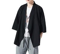 Men's Summer Casual Open Front Kimono Cardigan Coat Japanese Style Haori Jackets Black