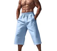 Men's Summer Casual Short Pants, Elasticated Waist Beach Yoga Joggers Drawstring Trousers, Loose Lace-Up Straight Leg Jogging Sweatpants, Cosy Breathable Beach Shorts, Men's 3/4 Length Trousers