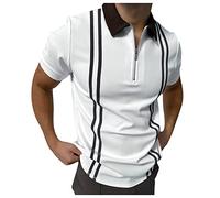 Men's Summer Casual Short Sleeve Zipper Polo Shirts Slim Fit Henley T-Shirt Fashion Printed Turn-Down Collar Tops Blouse Z1-White XL