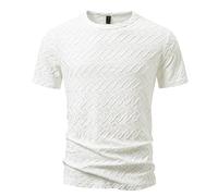 Men's Summer Casual T Shirt Embossed Design Comfortable Loose Fit Breathable Tee for Daily Wear Beach Vacation Outfits (White, L)