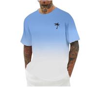 Men's Summer Casual Tees Gradient Design Palm Tree Embroidery Short Sleeve Shirts Lightweight Comfy Cotton Basic T-Shirts Big and Tall