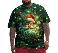 Men's Summer Christmas Tee, Neon Santa Graphic, Round Neck Oversized Design, Casual Top for Party Vacation and Daily Wear,7XL