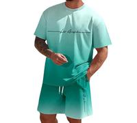 Mens Summer Clothes Tennis Shorts Men Womens Crew Neck Two Piece Short Sets Tee Shirt and Outfits 2 Lapel Activewear Sweatsuits Holiday for Co Ord T-Shirt Men's T-Shirts Set Tracksuit Tops Uk Green L