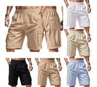Mens Summer Combat Shorts Cotton Linen Cargo Shorts Men Lightweight Tracksuits Loose Fit Lounge Pants Elastic Waist Workout Bottoms Drawstring Casual Half Pants For Daily Outdoor Trunks