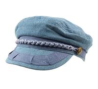 Men's Summer Cotton Greek Fisherman Sailor Fiddler Driver Hat Flat Cap - Blue -