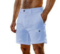 Mens Summer Cotton Linen Shorts Mens Lounge Shorts Button Fly Loose Fit Beach Short With False Cargo Pocket Lightweiht Athletic Short Casual Holiday Trunks Sweat Sport Trunks Pyjama Sleep Trunk
