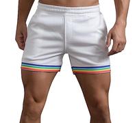 Mens Summer Cotton Shorts 2024 Solid Color Rainbow Pants Gay Shorts for Men Pride Shorts with Drawstring Elasticated Waist Sports Shorts Casual Loose Summer Beach Trousers (White, M)