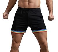 Mens Summer Cotton Shorts 2024 Solid Color Rainbow Pants Gay Shorts for Men Pride Shorts with Drawstring Elasticated Waist Sports Shorts Casual Loose Summer Beach Trousers (Black, XXL)