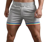 Mens Summer Cotton Shorts 2024 Solid Color Rainbow Pants Gay Shorts for Men Pride Shorts with Drawstring Elasticated Waist Sports Shorts Casual Loose Summer Beach Trousers (Grey, 3XL)