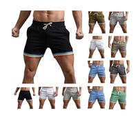 Mens Summer Cotton Shorts 2024 Solid Color Rainbow Pants Gay Shorts for Men Pride Shorts with Drawstring Elasticated Waist Sports Shorts Casual Loose Summer Beach Trousers (Black, S)