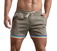 Mens Summer Cotton Shorts 2024 Solid Color Rainbow Pants Gay Shorts for Men Pride Shorts with Drawstring Elasticated Waist Sports Shorts Casual Loose Summer Beach Trousers (Army Green, M)