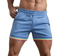 Mens Summer Cotton Shorts 2024 Solid Color Rainbow Pants Gay Shorts for Men Pride Shorts with Drawstring Elasticated Waist Sports Shorts Casual Loose Summer Beach Trousers (Sky Blue, L)