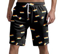 Mens Summer Cotton Shorts 2026 Solid Color Rainbow Pants Gay Short for Men Pride Shorts with Drawstring Elasticated Waist Sports Short Casual Loose Summer Beach Trousers