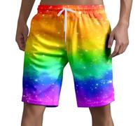 Mens Summer Cotton Shorts 2026 Solid Color Rainbow Pants Gay Short for Men Pride Shorts with Drawstring Elasticated Waist Sports Short Casual Loose Summer Beach Trousers