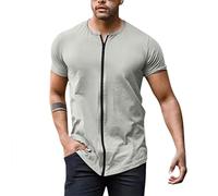 Men's Summer Designed Full Zip Short Sleeve T Shirt Crewneck Bicycle Tops Quick Drying Outdoor Mountain Cycling Tee Top(Grey,Medium)