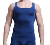 Men's Summer Fashion Tank Tops Sleeveless Compression Shirt Square Cut Muscle A-Shirts, Style-2-navy Blue, Large