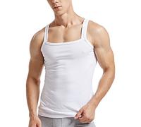 Men's Summer Fashion Tank Tops Sleeveless Compression Shirt Square Cut Muscle A-Shirts, Style-5-white, Large