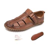 Men's Summer Fisherman Sandals with Back Strap, Hand-Stitching Leather Sandals Anti-Slip Beach Driving Shoes (Light brown,10)