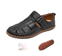 Men's Summer Fisherman Sandals with Back Strap, Hand-Stitching Leather Sandals Anti-Slip Beach Driving Shoes (black,6)