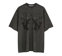 Mens Summer Goth Female Tee Aesthetic Loose Women T Shirt Punk Dark Grunge Streetwear Ladies Gothic Top Tees Harajuku Clothing Y2k (Color : Dark Gray, Size : L)