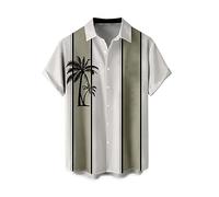 Mens Summer Hawaiian Shirts Button Down Casual Tropical Caribbean Short Sleeve Shirt Cuban Hawaiian Palm Tree Funny Trendy Vacation Graphic Bowling Shirt Beach Golf Cruise Vintage White