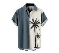 Mens Summer Hawaiian Shirts Button Down Casual Tropical Caribbean Short Sleeve Shirt Cuban Hawaiian Palm Tree Funny Trendy Vacation Graphic Bowling Shirt Beach Golf Cruise Vintage Black