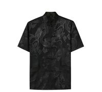 Men's Summer Ice Silk Short Sleeve Casual Chinese Style Hanfu Shirt Black XL