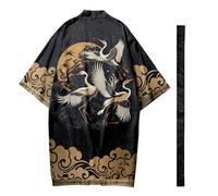 Men's Summer Kimono Cardigan - Japan Kimono Spring Summer Jacket Yukata Coat Baggy Tops with Belt,Black-6XL