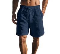 Men's Summer Loose Casual Linen Shorts with Pockets Elasticated Waist Drawstring Wide Legs Going Out Holidays Shorts Lightweight Basic Solid Color Outdoor Beach Yoga Camping Hippie Short UK 2026 Blue