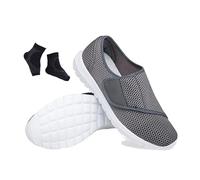 Mens Summer Mesh Breathable Adjustable Diabetic Edema Sandals, Lightweight Fattening and Widening Casual Orthotic Plantar Fasciitis Shoes, for Elderly, Diabetic, Plantar Fasciitis(Grey,6 UK)