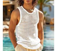 Men's Summer Mesh Tank Top, Hollow Out Sleeveless Shirt, Breathable Lightweight Beachwear for Casual Summer Outings