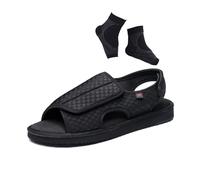 Men's Summer Open Toe Fattening and Widening Breathable Adjustable Diabetic Sandals, Casual Non-Slip Orthotic Plantar Fasciitis Shoes, Easy on, for Diabetics Pain Relief, Swollen Feet(Black,7 UK)