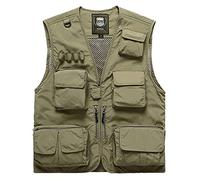 Men's Summer Outdoor Fishing Mesh Vest Jacket Man Jungle Tactical Multi Pockets Travel Photography Waistcoats (Color : Khaki, Size : M.)