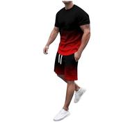 Mens Summer Outfits 2 Piece Long Sleeve Beach V-Neck Button Down Shirts Summer Vacation Loose Yoga Pant with Pockets Men Short Sets Outfits 2 Piece Big and Tall Men Short Set(Red,XXL)