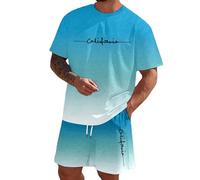 Mens Summer Outfits 2 Piece Short Set Casual Track Suits Matching Crew Neck Shirt and Vacation Shorts Co Ord Sets Breathable Comfy Workout Tracksuit for Gym Exercise Fitness Running Fitness