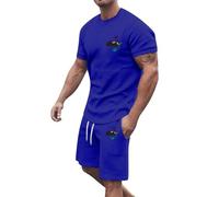 Mens Summer Outfits 2 Piece Shorts T Shirt Sets Clearance Hawaiian Printed Tracksuit Set Round Neck Short Sleeve Tops and Drawstring Shorts Suit Gym Sport Beach Sets Casual Loose Co Ord Set M-3XL