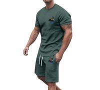 Mens Summer Outfits 2 Piece Shorts T Shirt Sets Clearance Hawaiian Printed Tracksuit Set Round Neck Short Sleeve Tops and Drawstring Shorts Suit Gym Sport Beach Sets Casual Loose Co Ord Set M-3XL