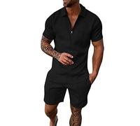 Mens Summer Outfits Set Long Sleeve Causal Full Zip Running Sports Sweatsuit for Men 2 Piece Outfits Spring Outfits Luxury Embroidered Suit Sales Clearance Black
