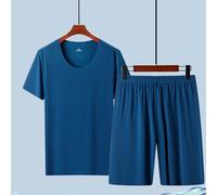 Mens Summer Pajama Set with Short Sleeves, Perfect for Relaxing at Home (3XL Blue)