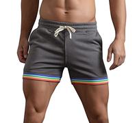 Men's Summer Plain Rainbow Trousers Pocket Drawstring Loose Casual Sports Running Trousers Straight Shorts Beach Trousers, darkgray, XL