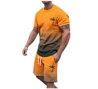 Men's Summer Polo Shirt & Shorts 2-Piece Set, Tracksuits Men's Athletic Sweat Suits Hawaiian Outfits Polo Shirt & Shorts 2-Piece Set Tracksuit Clothing Sportswear Orange