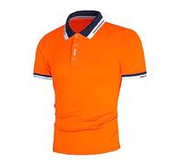 Men's Summer Polo Shirts Short Sleeve T-Shirt with Button Placket Work Shirts with Lapel Collar Teen Golf T-Shirt Regular Fit Basic Shirt Classic Plain Leisure T-Shirt Holiday Sports Top, orange, 3XL