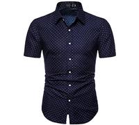 Mens Summer Regular Fit Dress Shirt Casual Polka Dot Short Sleeve Button Down Beach Shirts Hawaiian Vacation Shirts(Dark Blue,XX-Large)