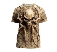Men's Summer Round Neck Vintage Elegant Crew Neck Skull Short Sleeve T-Shirt Slim Fit Design Crew Neck Fashion Top Print Shirt Halloween Skull Death Metal Biker Sporty, C Khaki, S