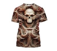 Men's Summer Round Neck Vintage Elegant Crew Neck Skull Short Sleeve T-Shirt Slim Fit Design Crew Neck Fashion Top Print Shirt Halloween Skull Death Metal Biker Sporty, B Red, L