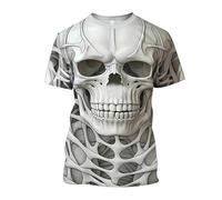Men's Summer Round Neck Vintage Elegant Crew Neck Skull Short Sleeve T-Shirt Slim Fit Design Crew Neck Fashion Top Print Shirt Halloween Skull Death Metal Biker Sporty, C White, XL