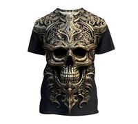 Men's Summer Round Neck Vintage Elegant Crew Neck Skull Short Sleeve T-Shirt Slim Fit Design Crew Neck Fashion Top Print Shirt Halloween Skull Death Metal Biker Sporty